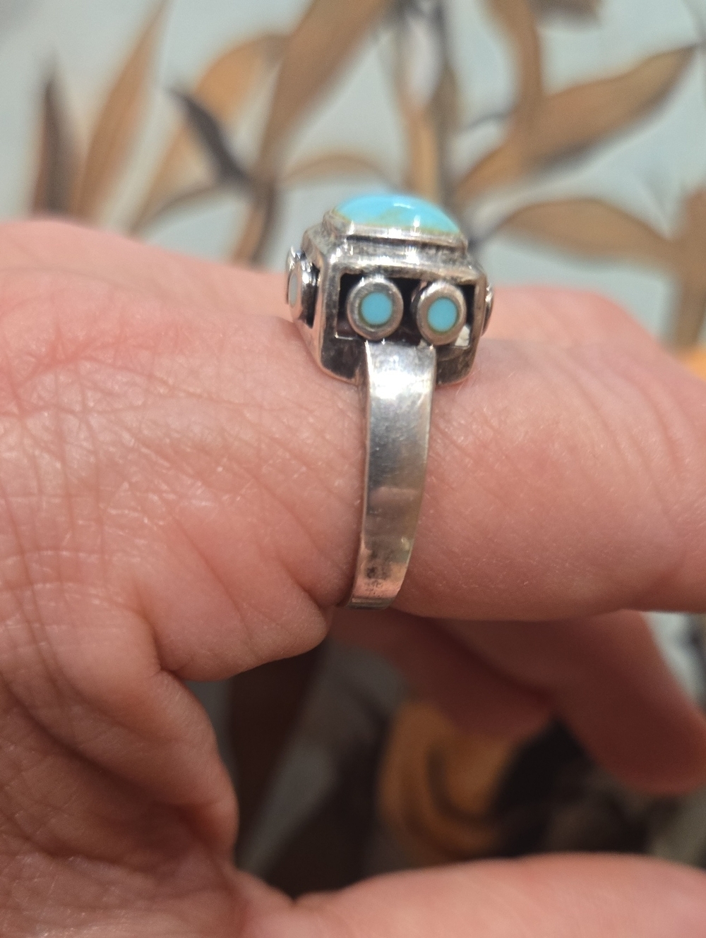 Sterling Silver Turquoise Square Dome Ring - Blue Accent Size 9 - Picture 3 of 6